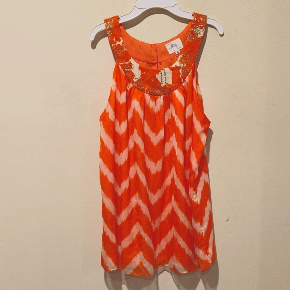 ❤️ MILLY SILK CHEVRON EMBROIDERED TANK TOP, 10